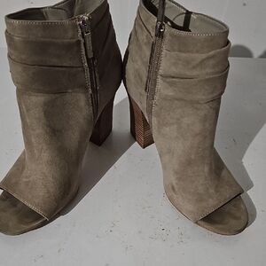 Nine West Taupe Heeled Peep-Toe Boots